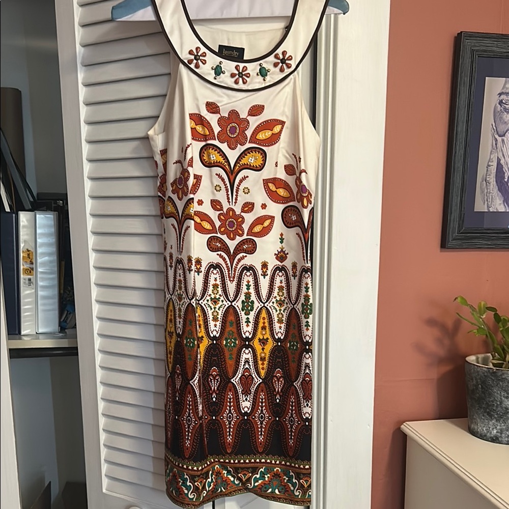 Anthropologie Cream Sheath Midi Dress Sleeveless Scoop Neck